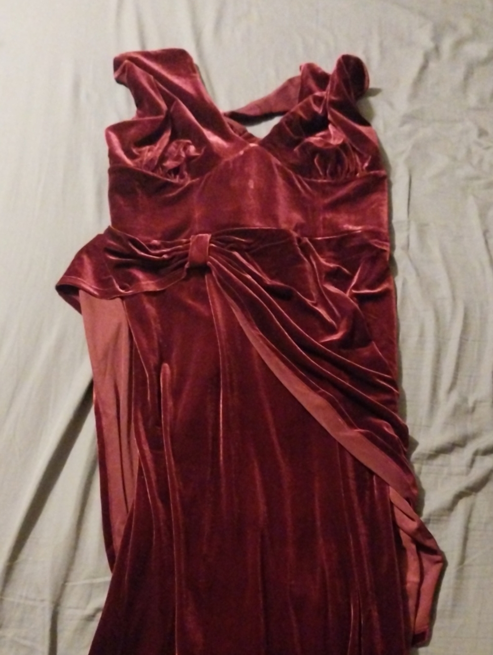Vixen by Micheline Pitt Wine Velvet Draped Evening Gown